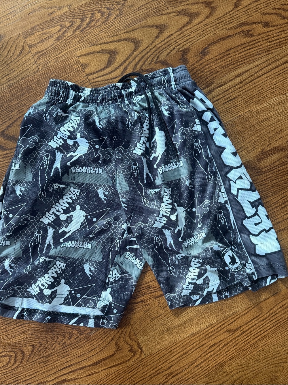 Flow Society Black & Gray Brooklyn basketball nets Graphic Athletic Shorts